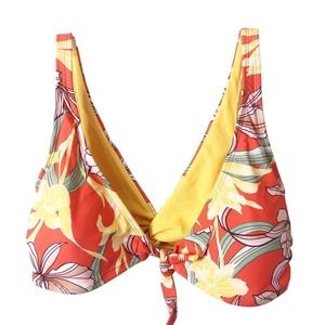 Sandflower NWT Women's Orange Floral Print Twist Tie Bralette Bikini Size Large